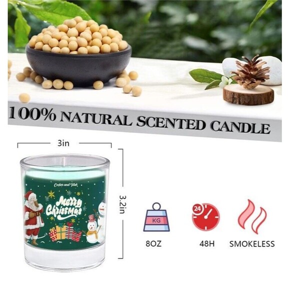 Soy Wax Christmas Candle -Cedar & Teak Scented - 3.5" Glass Jar - Decorative 8oz - Picture 13 of 14